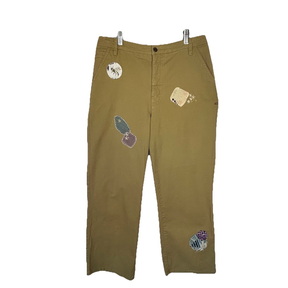 Toad & Co Pants Organic Cotton Patches High Waisted Tan/ Khaki Rare Size 14